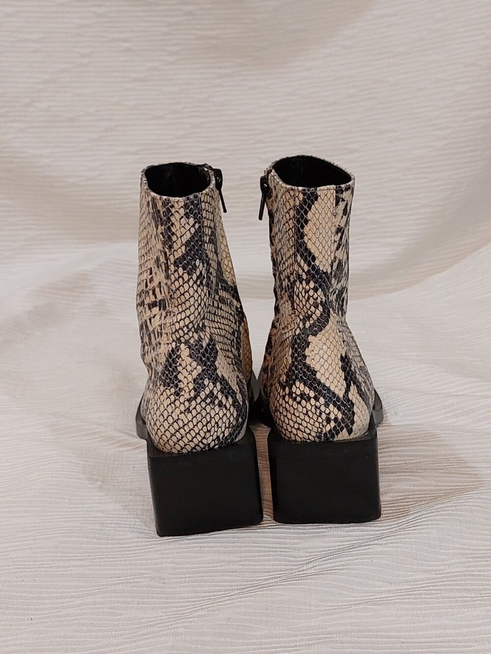 Zara Square Toe Block Heel Leather Snake-Print Ankle Boots Size 7/38 - Picture 6 of 8